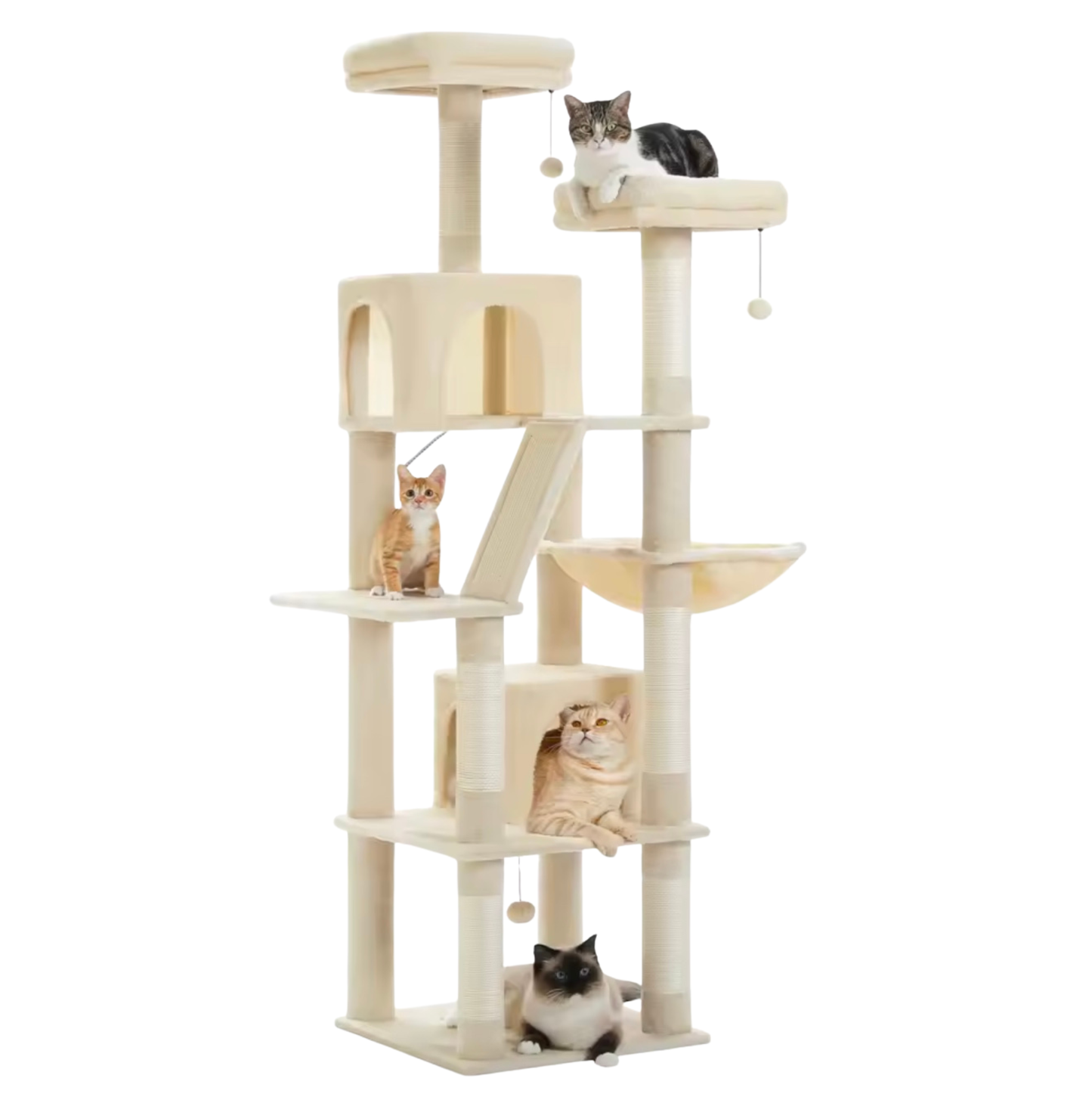Arbre à chat scandinave multi-niveaux en bois naturel — NørdicHaven™
