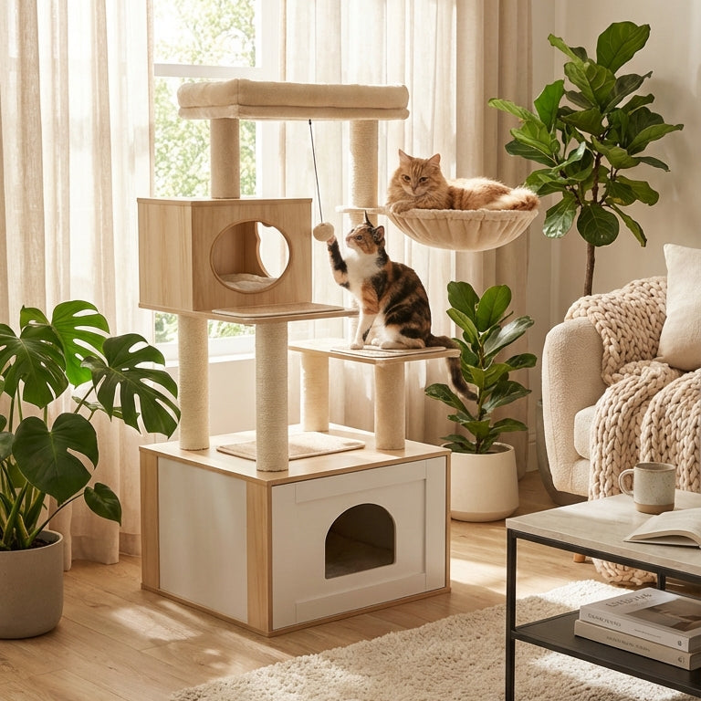 Arbre à chat multi-niveaux design en bois | Meuble contemporain pour chat — NordPaw™