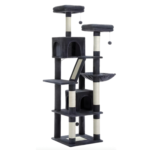 Arbre à chat scandinave multi-niveaux en bois naturel — NørdicHaven™