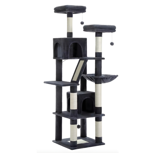 Arbre à chat scandinave multi-niveaux en bois naturel — NørdicHaven™