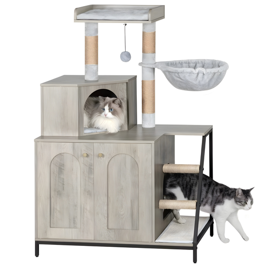 Meuble pour litière chat arbre à chat intégré – Meuble cache litière design HidePaw™