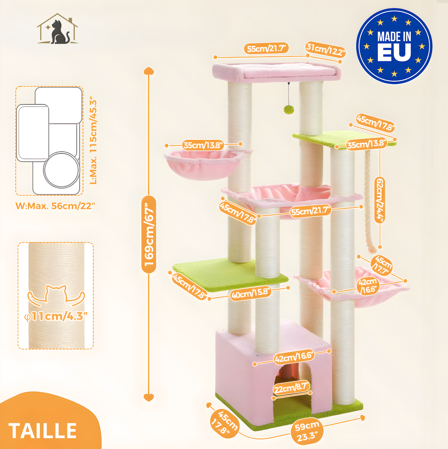 Arbre à chat XXL multi-niveaux robuste et majestueux pour grands félins – MajesticTower™