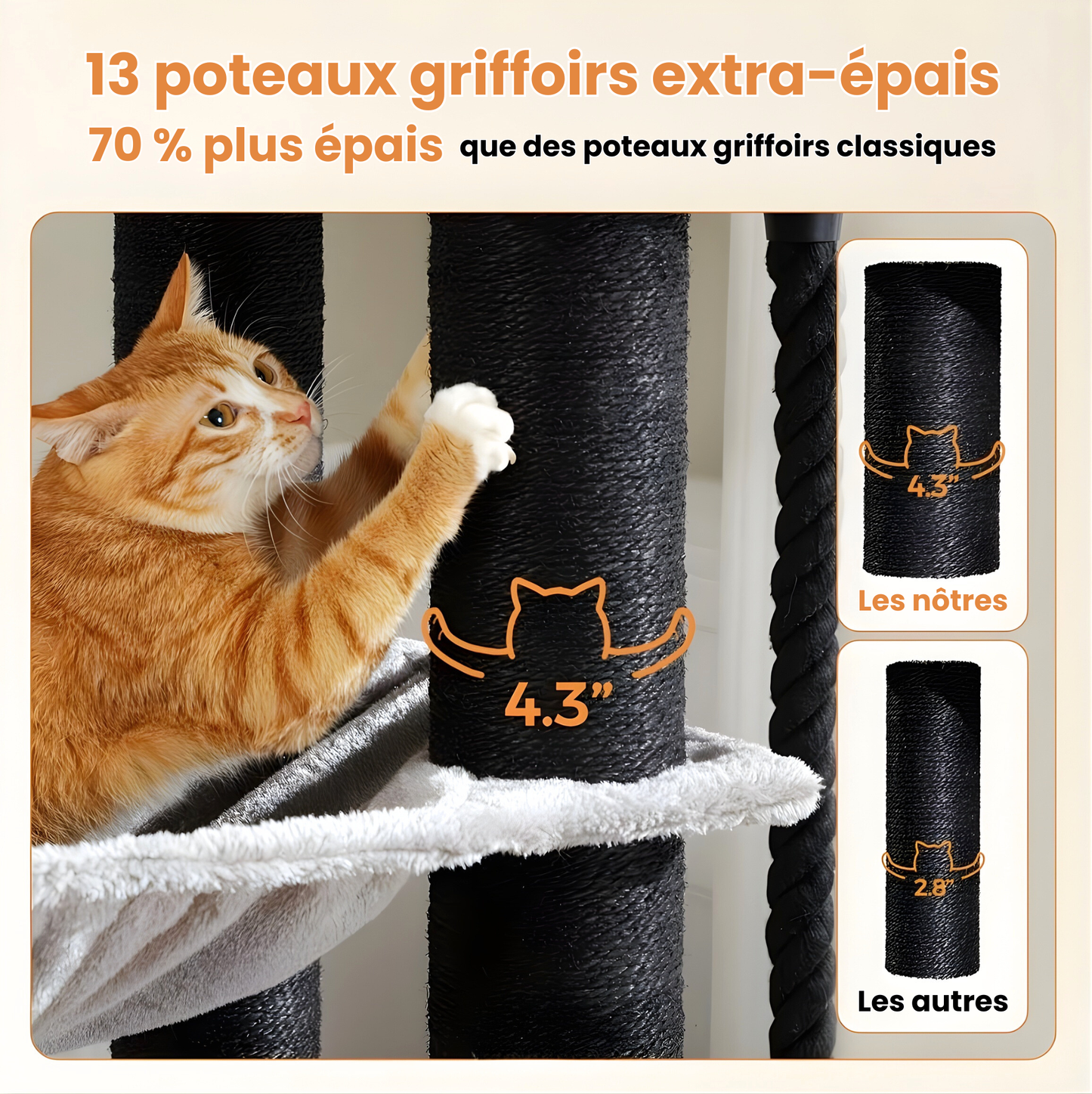 Arbre à chat XXL multi-niveaux robuste et majestueux pour grands félins – MajesticTower™