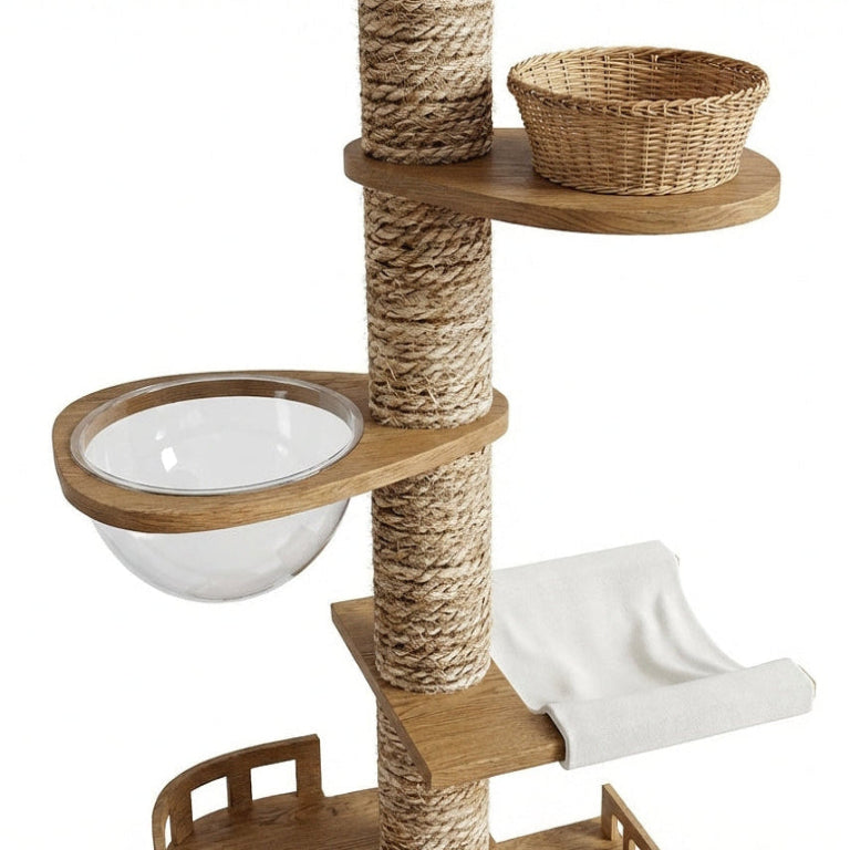 Grand arbre à chats design en bois XXL fixation sol-plafond — SkyClimb™