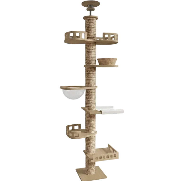 Grand arbre à chats design en bois XXL fixation sol-plafond — SkyClimb™