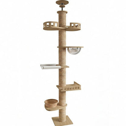 Grand arbre à chats design en bois XXL fixation sol-plafond — SkyClimb™