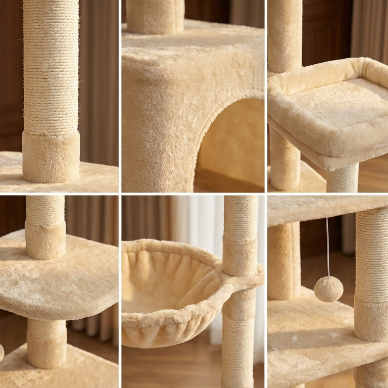 Arbre à chat scandinave multi-niveaux en bois naturel — NørdicHaven™