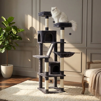 Arbre à chat scandinave multi-niveaux en bois naturel — NørdicHaven™