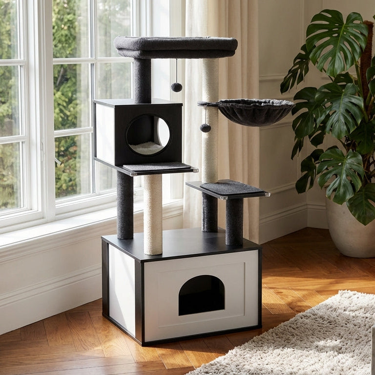Arbre à chat multi-niveaux design en bois | Meuble contemporain pour chat — NordPaw™