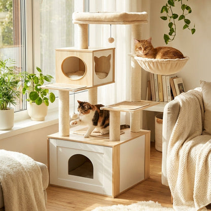 Arbre à chat multi-niveaux design en bois | Meuble contemporain pour chat — NordPaw™