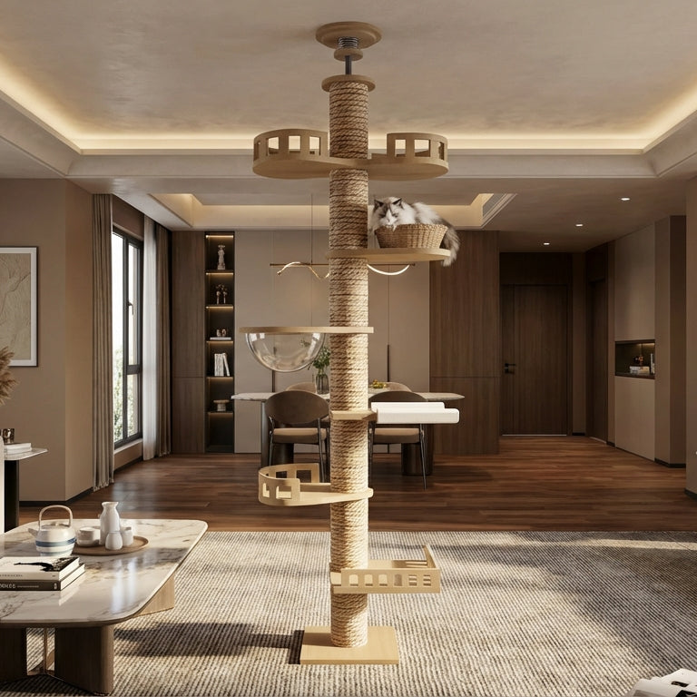 Grand arbre à chats design en bois XXL fixation sol-plafond — SkyClimb™