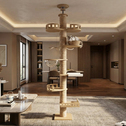 Grand arbre à chats design en bois XXL fixation sol-plafond — SkyClimb™