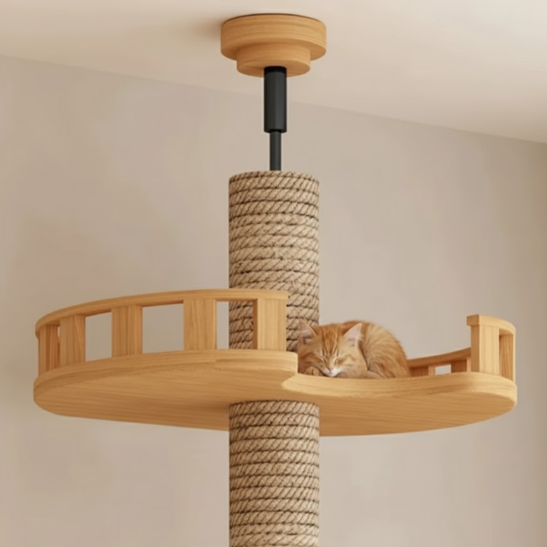 Grand arbre à chats design en bois XXL fixation sol-plafond — SkyClimb™