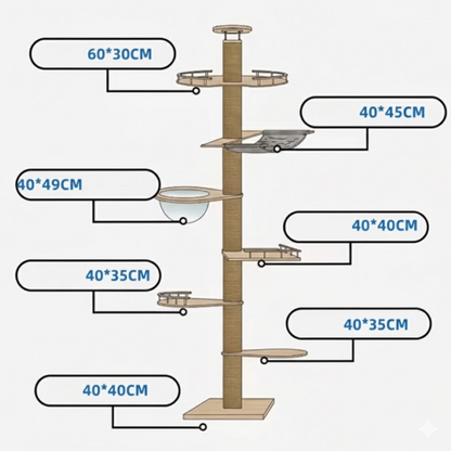 Grand arbre à chats design en bois XXL fixation sol-plafond — SkyClimb™